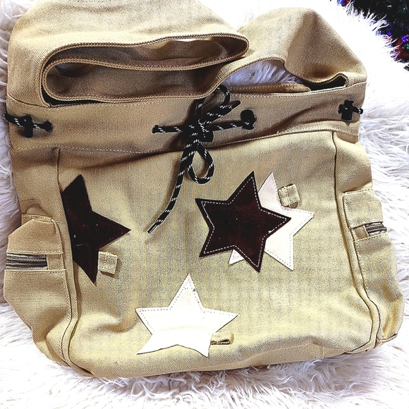 Star Girl canvas Y2K tan multicolor star messenger laptop shoulder bag - Picture 1 of 9